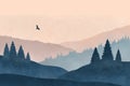 Acrylic illustration of mountains with a soaring eagle