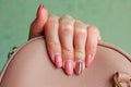 Acrylic nails before the correction. Unsightly manicure Royalty Free Stock Photo