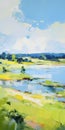 Vibrant Airy Scenes: Painting Of Meadow On Water In Soft And Airy Style