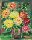 Acrylic or oil painting. Dahlia bouquet in a vase Royalty Free Stock Photo