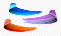 Acrylic paint brush stroke. Vector bright orange, velvet or purple and blue gradient 3d paint brush on transparent background