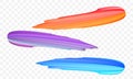 Acrylic paint brush stroke. Vector bright orange, velvet or purple and blue gradient 3d paint brush on transparent background Royalty Free Stock Photo