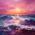 Vibrant Seascape Painting With Purple Sky - Realistic Impressionism