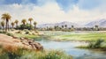 Serene Summer Day: Watercolor Paintings Of Palm Springs Golf Course