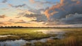 Lifelike Sunset Marsh Painting With Hyper Realistic Details