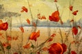 Acrylic painting close up. Beautiful red poppies flowers - floral background.