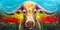 Long horn cow acrylic painting