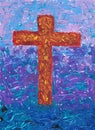 Acrylic painting cross on abstract colorful background, red crucifix. illustration for abstract cross or crucifix and rood.