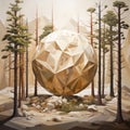 Acrylic Painting: Forest Trees In A Low Poly Sphere