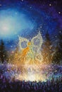 acrylic painting glowing night fairy girl butterfly in magical night forest