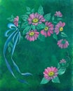 Acrylic painting of many pink flowers. illustration for spring flower seasonal nature