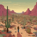 Desert Walk: An Americana-inspired Illustration In Daniel Clowes Style Royalty Free Stock Photo