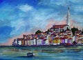 Acrylic Painting of Rovinj Istria Croatia. Royalty Free Stock Photo