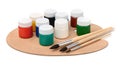 Acrylic paints, brushes and pallet Royalty Free Stock Photo