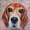 Acrylic paitning of beagle dog head on canvas