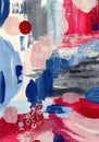 Acrylic and watercolor abstract Christmas texture of beige, white, magenta, red and blue strokes. Hand painted pastel