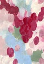 Acrylic and watercolor abstract Christmas texture of magenta, blue, beige, white and red strokes. Hand painted pastel