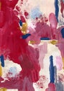 Acrylic and watercolor abstract Christmas texture of magenta, red, blue, beige and white strokes. Hand painted pastel