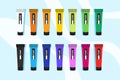 Set of multiple color acrylic paint tubes, editable vector Royalty Free Stock Photo