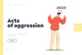 Act of agression concept pf landing page with angry young man furious screaming