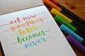 ACT NOW SOMETIMES LATER BECOMES NEVER hand-lettered in notebook Royalty Free Stock Photo