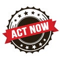 ACT NOW text on red brown ribbon stamp Royalty Free Stock Photo