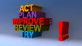 Act plan improve review try on blue Royalty Free Stock Photo