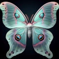Actias luna butterfly isolated on black background. Insects in nature. AI generated