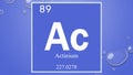 Actinium chemical element symbol on blue bubble background