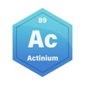 Actinium chemical element tile. Atomic number eighty nine. Ac sign Vector icon. Turquoise blue gradient hexagon. Royalty Free Stock Photo