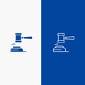 Action, Auction, Court, Gavel, Hammer, Judge, Law, Legal Line and Glyph Solid icon Blue banner Line and Glyph Solid icon Blue