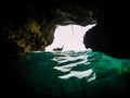 The entrance of the Emerald cave mokarot cave in Ko Muk, Ko Lanta, Thailand.