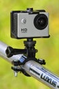Action camera on bicycle frame