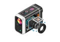 Action camera exploded view isolated on transparent background Royalty Free Stock Photo