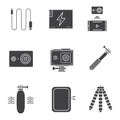 Action camera glyph icons set