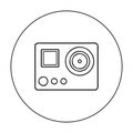 Action camera icon in outline style isolated on white background. Ski resort symbol stock vector illustration. Royalty Free Stock Photo