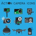 Action camera icons vector set flat style Royalty Free Stock Photo