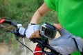 Camera mounted on mountain bike Royalty Free Stock Photo