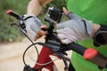 Camera mounted on mountain bike Royalty Free Stock Photo