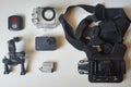 Action camera with multi purpose accesories Royalty Free Stock Photo