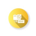 Action camera rental yellow flat design long shadow glyph icon