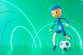 Action cartoon 3d character. boy in sports action. 3d illustrator. colorful human design. happy face. sport object rendering.