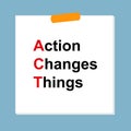 action changes things post it on blue Royalty Free Stock Photo