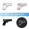Action flick icon. Linear black and RGB color styles. Popular movie genre, common cinema category. Violent military film