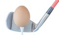 Action hen egg in front of golf club on white background, health Royalty Free Stock Photo