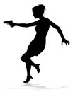 Silhouette Woman Female Movie Action Hero With Gun Royalty Free Stock Photo