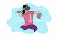 Action illustration flat design wearing virtual reality glasses. visual video simulation game with VR glasses. vector