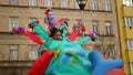 BRNO, CZECH REPUBLIC, FEBRUARY 29, 2020: Action king Carnival Masopust celebration masks parade Gypsy Gypsies, Samba band drumming