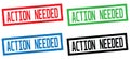 ACTION NEEDED text, on rectangle border stamp sign.