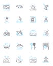 Action-packed journey linear icons set. Thrilling, Adventure, Journey, Exciting, Action, Intense, Fast-paced line vector